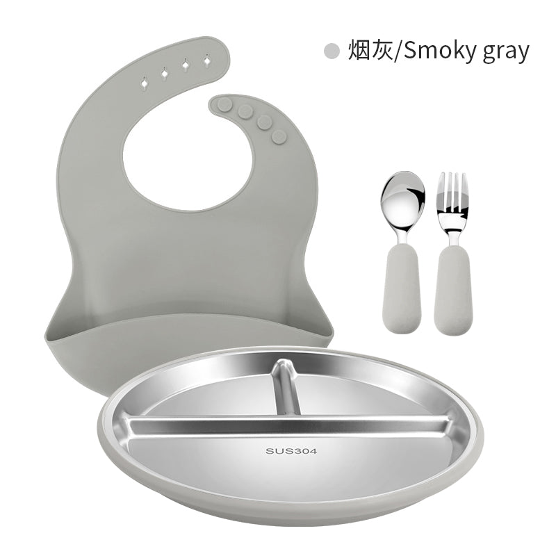 4pcs Silicone & 304 tainless Steel Feeding Set for Baby