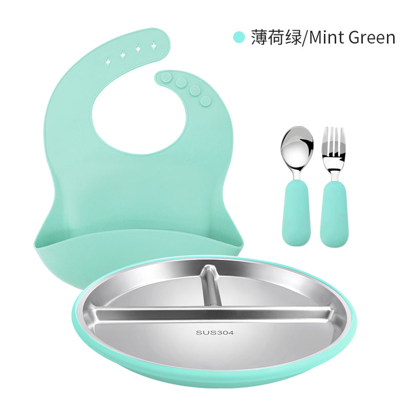4pcs Silicone & 304 tainless Steel Feeding Set for Baby