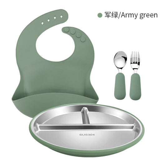 4pcs Silicone & 304 tainless Steel Feeding Set for Baby