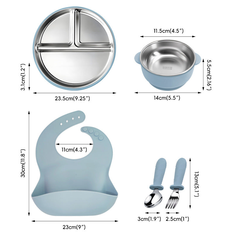 7pcs Silicone & 304 Tainless Steel Feeding Set for Baby