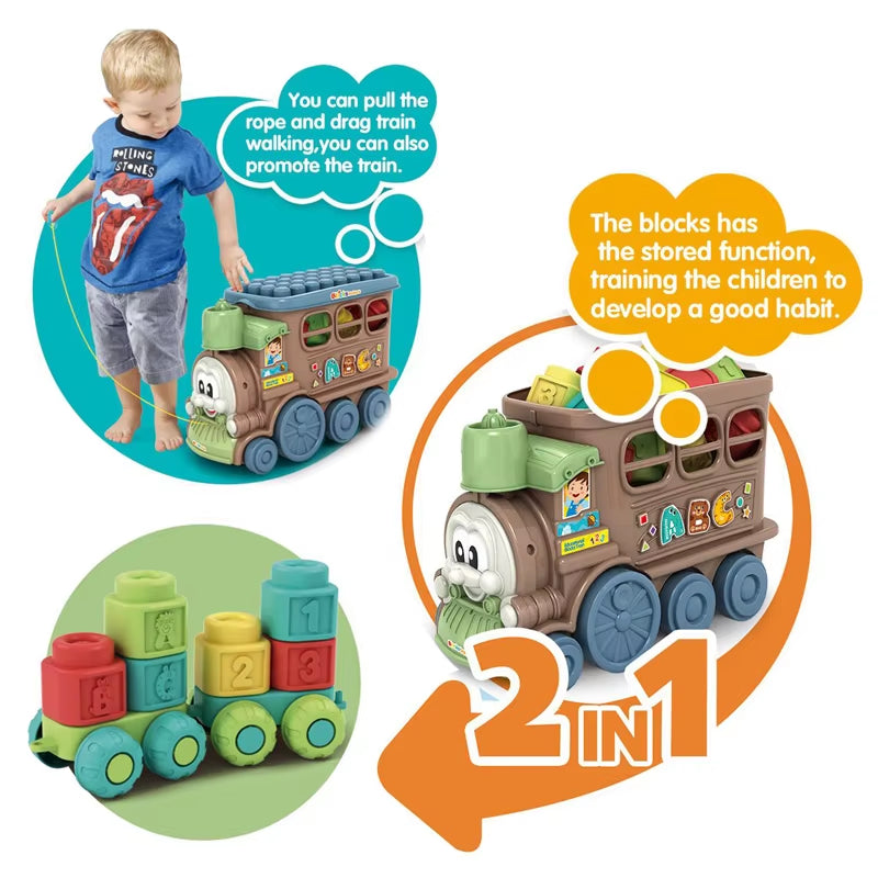 19pcs Shape Match Soft Play Building Blocks Pull Along Train Car Toy for Baby
