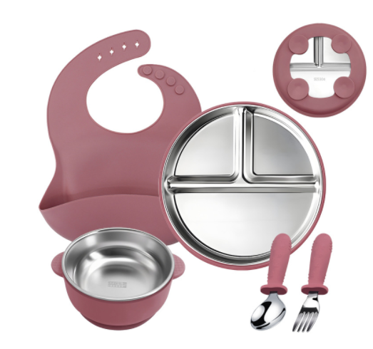 5pcs Silicone & 304 Tainless Steel Feeding Set for Baby