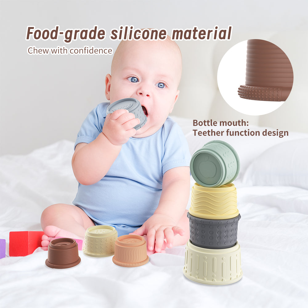 Food Grade Silicone Babies Toys Games Sensory Stacking Educational Set for Baby