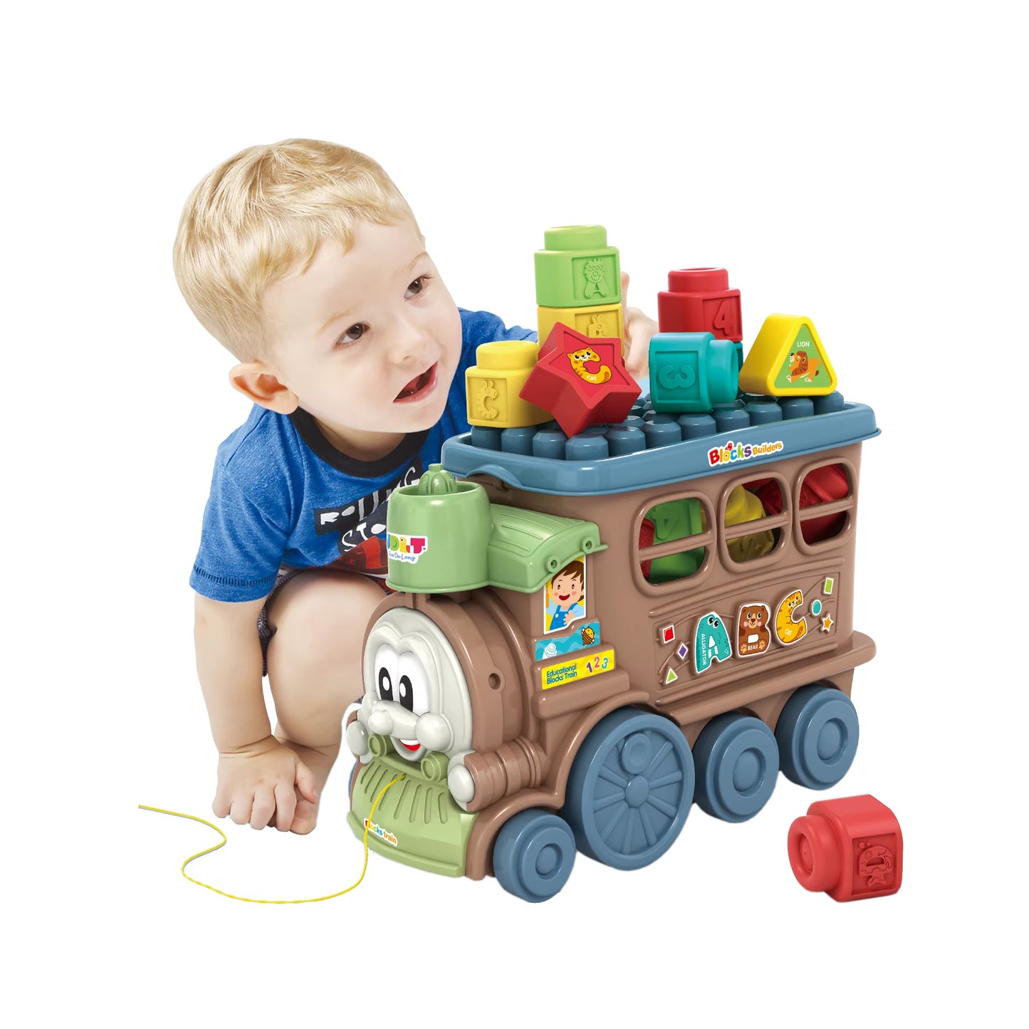 19pcs Shape Match Soft Play Building Blocks Pull Along Train Car Toy for Baby