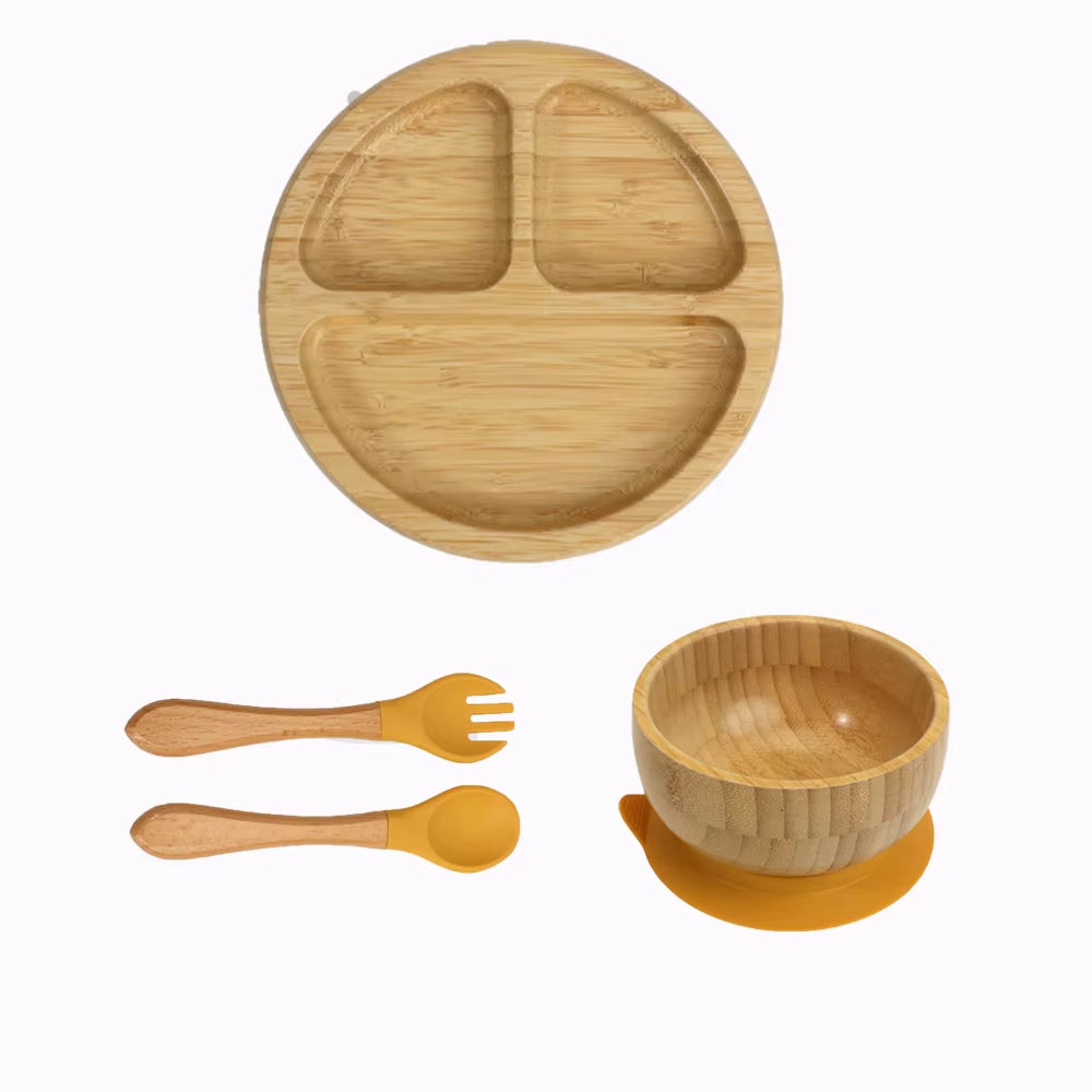 4pcs Bamboo Feeding Spoon Fork Tableware Set for Baby