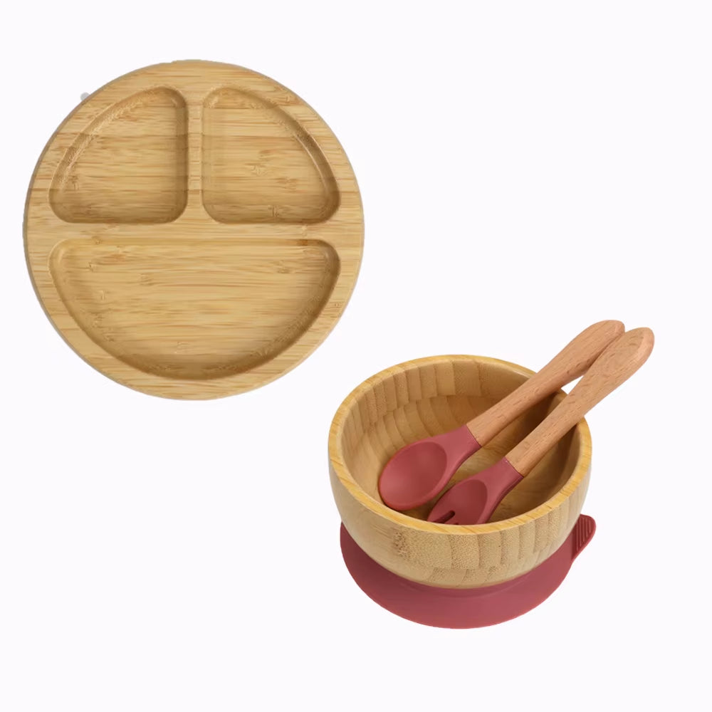4pcs Bamboo Feeding Spoon Fork Tableware Set for Baby